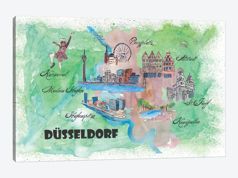 Dusseldorf, Germany Travel Poster by Markus & Martina Bleichner 1-piece Canvas Art Print