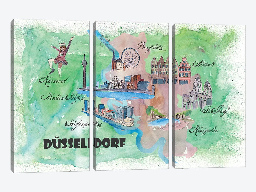 Dusseldorf, Germany Travel Poster by Markus & Martina Bleichner 3-piece Canvas Art Print