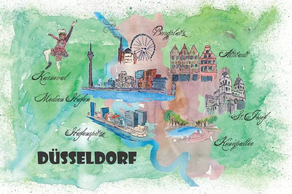 Kids Map Art: Dusseldorf, Germany Travel Poster by Markus & Martina Bleichner