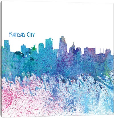 Kansas City Missouri Skyline Silhouette Impressionistic Splash Canvas Art Print - Kansas City Skylines