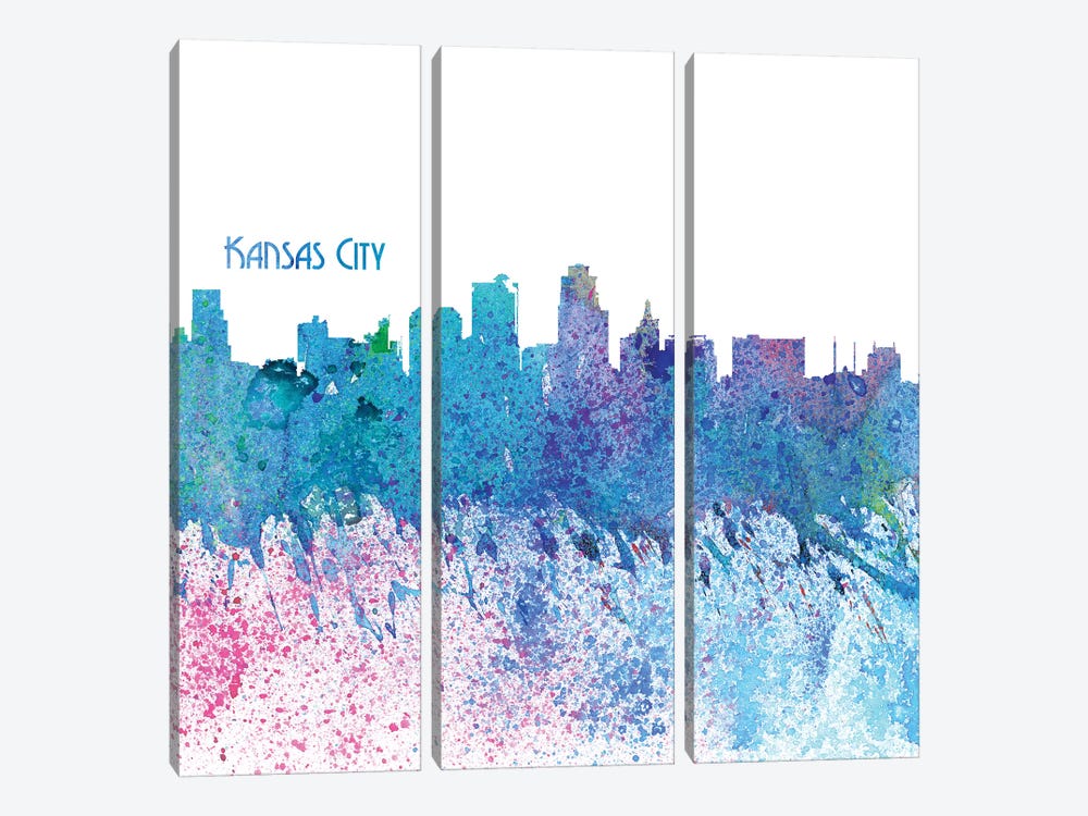 Kansas City Missouri Skyline Silhouette Impressionistic Splash by Markus & Martina Bleichner 3-piece Canvas Wall Art