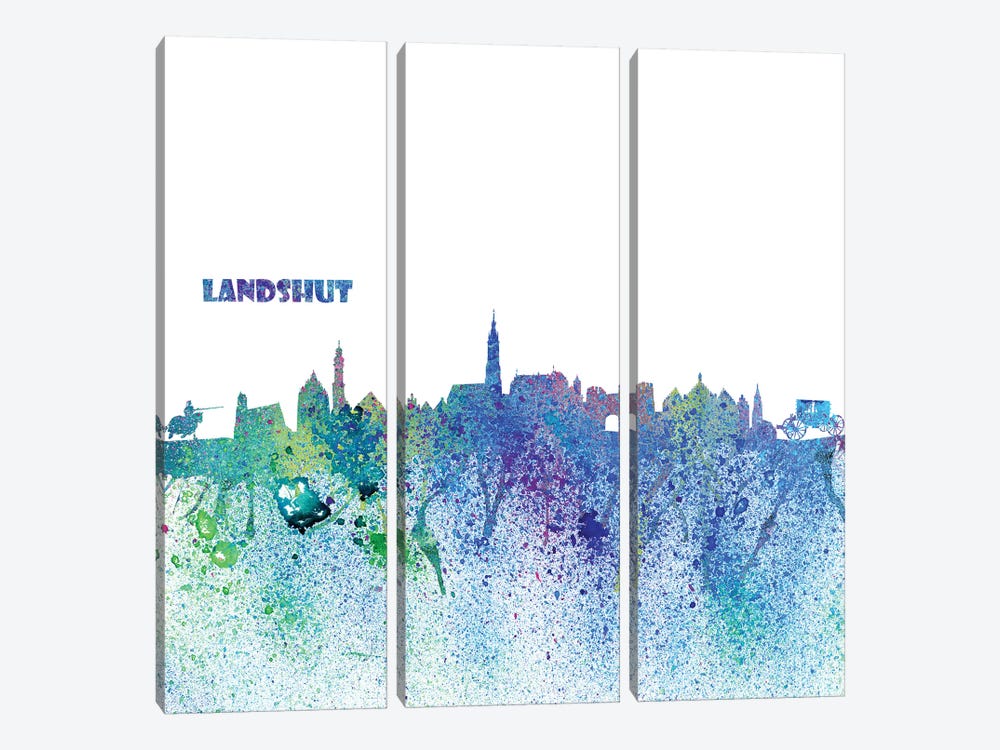 Landshut Germany Skyline Silhouette Impressionistic Splash by Markus & Martina Bleichner 3-piece Canvas Print