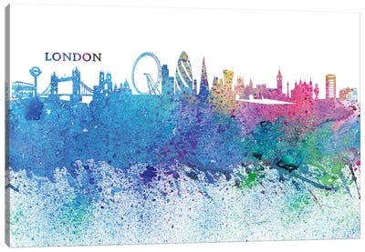 London England Skyline Silhouette Impressionistic Splash Canvas Art Print - Markus & Martina Bleichner
