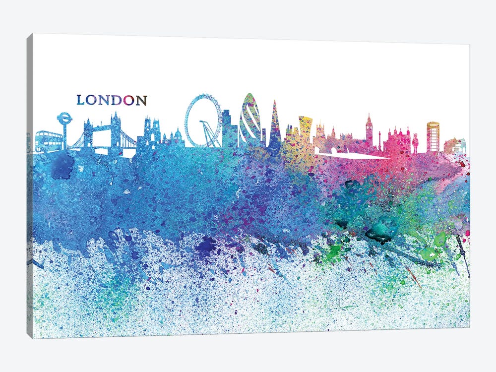 London England Skyline Silhouette Impressionistic Splash by Markus & Martina Bleichner 1-piece Canvas Art Print