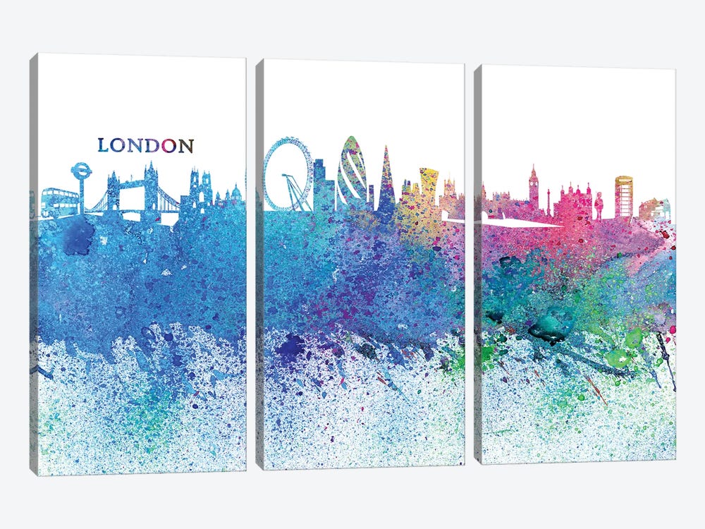London England Skyline Silhouette Impressionistic Splash by Markus & Martina Bleichner 3-piece Canvas Print