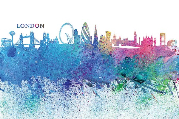 Markus & Martina Bleichner: London England Skyline Silhouette Impressionistic Splash by Markus & Martina Bleichner
