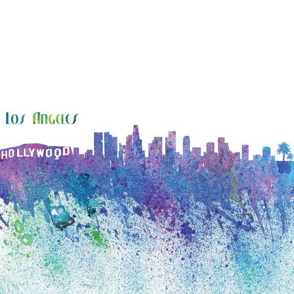 Los Angeles Skylines: Los Angeles California Skyline Silhouette Impressionistic Splash by Markus & Martina Bleichner