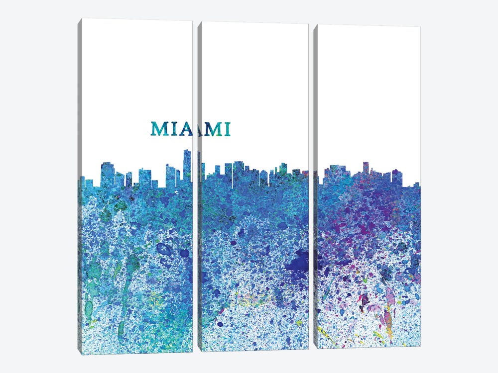 Miami Florida Skyline Silhouette Impressionistic Splash by Markus & Martina Bleichner 3-piece Canvas Art Print
