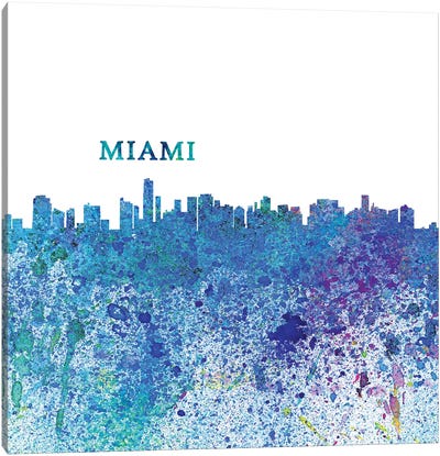 Miami Florida Skyline Silhouette Impressionistic Splash Canvas Art Print - Miami Art