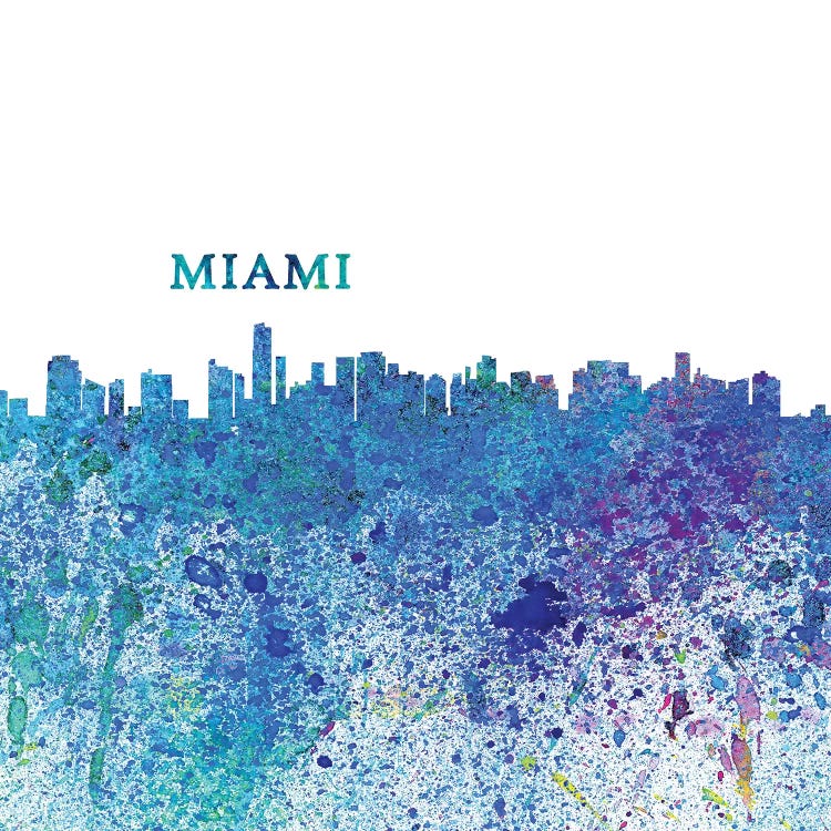 Miami Florida Skyline Silhouette Impressionistic Splash