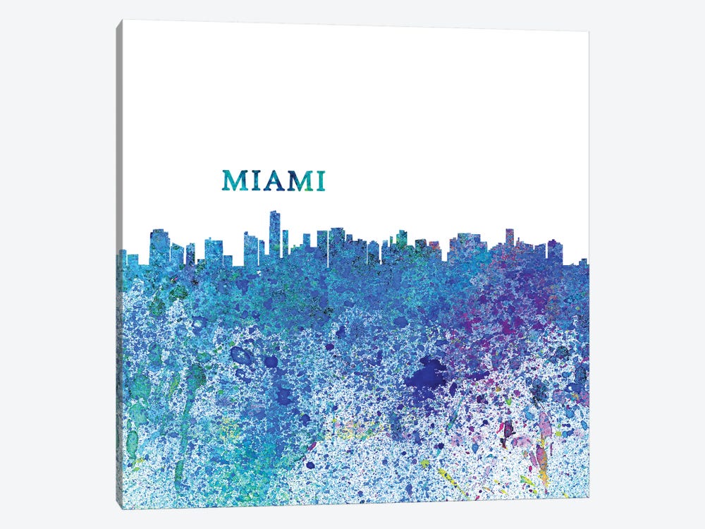 Miami Florida Skyline Silhouette Impressionistic Splash by Markus & Martina Bleichner 1-piece Canvas Print