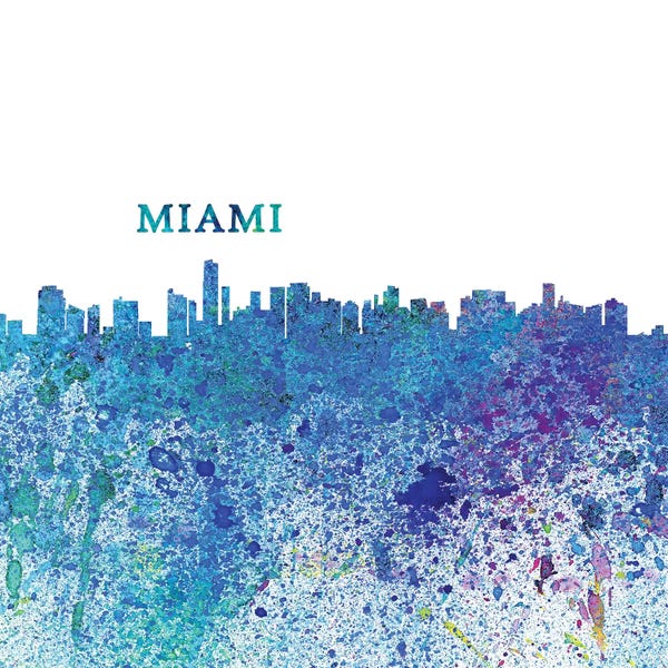 Miami Skylines: Miami Florida Skyline Silhouette Impressionistic Splash by Markus & Martina Bleichner