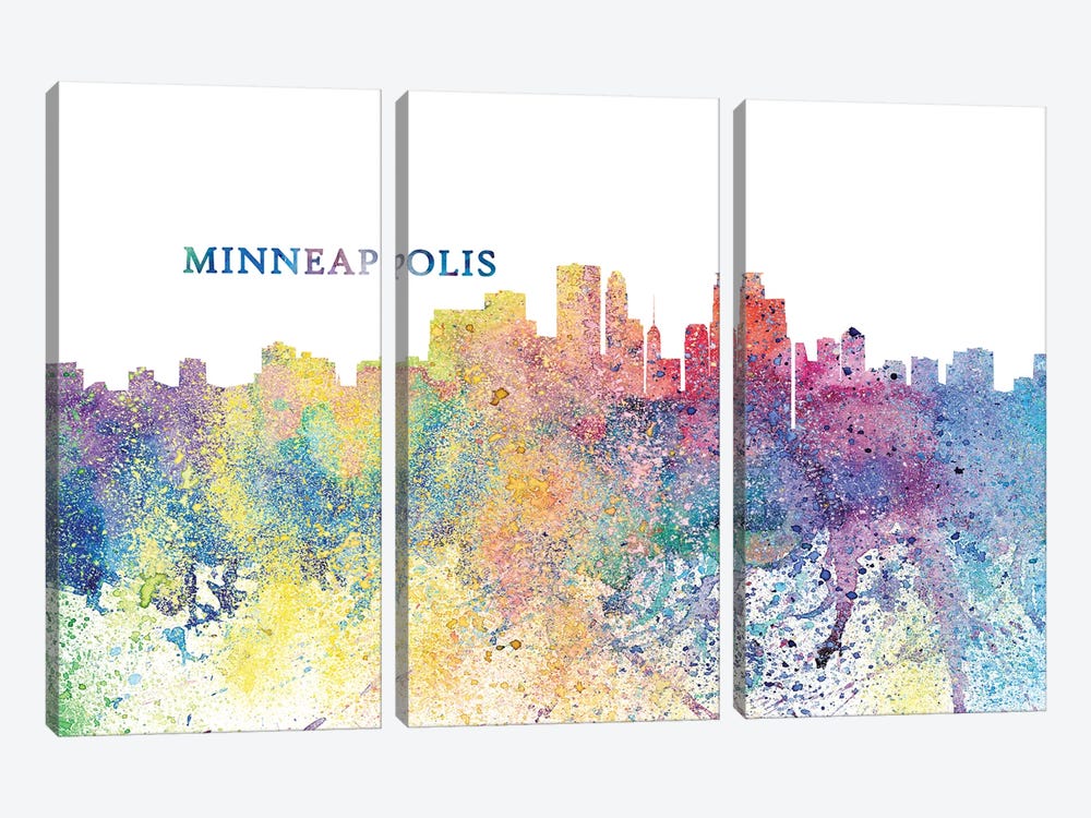 Minneapolis Minnesota Skyline Silhouette Impressionistic Splash by Markus & Martina Bleichner 3-piece Canvas Artwork