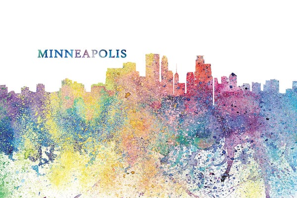 Minneapolis Minnesota Skyline Silhouette Impressionistic Splash