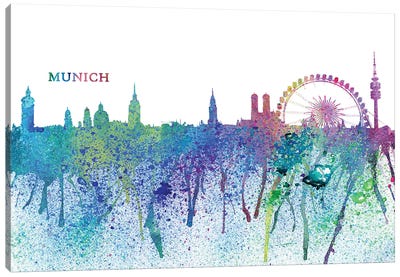 Munich Germany Skyline Silhouette Impressionistic Splash Canvas Art Print