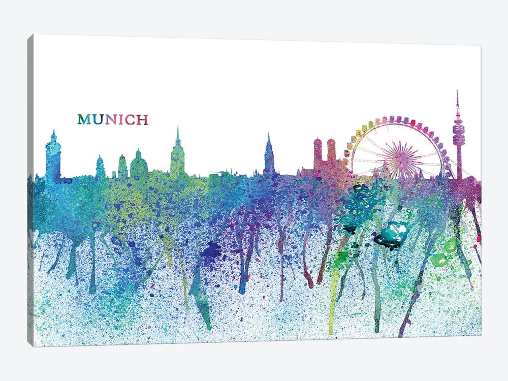 Munich Germany Skyline Silhouette Impressionistic Splash by Markus & Martina Bleichner 1-piece Canvas Print