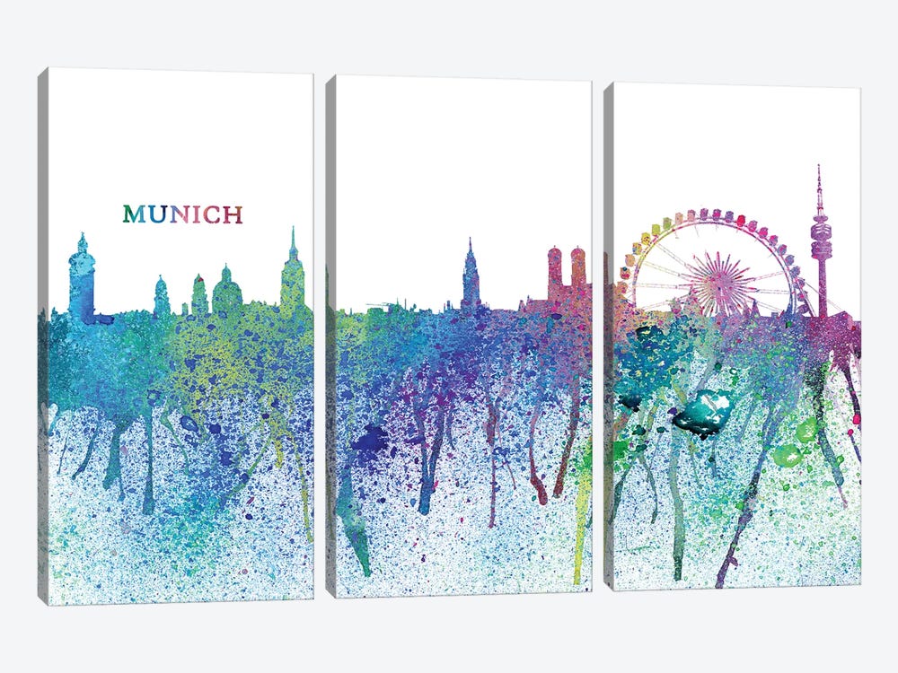 Munich Germany Skyline Silhouette Impressionistic Splash by Markus & Martina Bleichner 3-piece Canvas Print