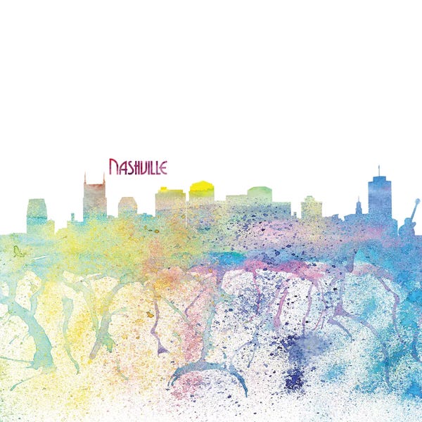 Tennessee: Nashville Tennessee Skyline Silhouette Impressionistic Splash by Markus & Martina Bleichner