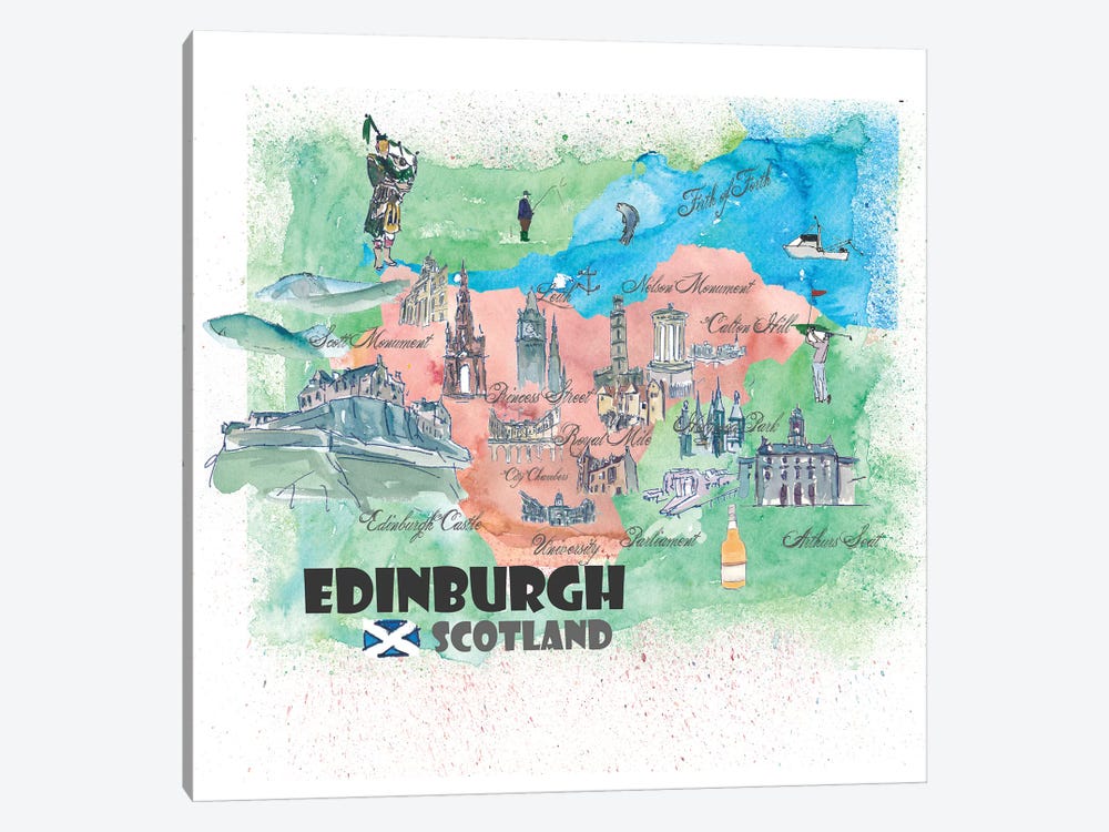 Edinburgh, Scotland Travel Poster by Markus & Martina Bleichner 1-piece Canvas Wall Art