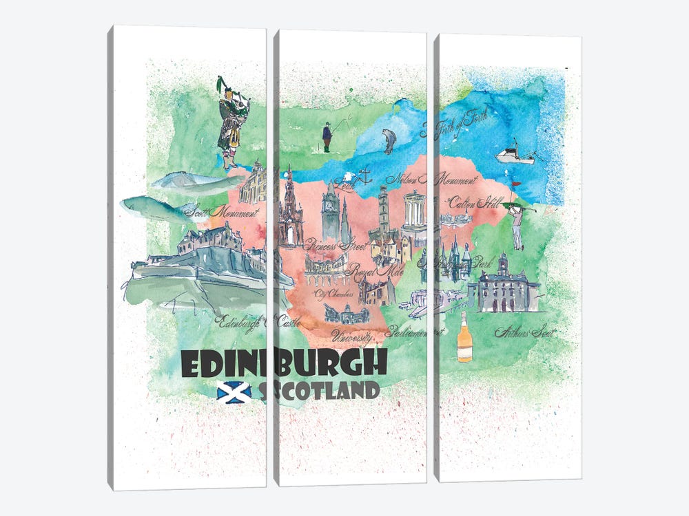 Edinburgh, Scotland Travel Poster by Markus & Martina Bleichner 3-piece Canvas Artwork