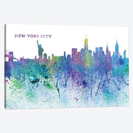 New York City Skyline Silhouette Impressionistic Splash Canvas Print #MMB170} by Markus & Martina Bleichner Art Print