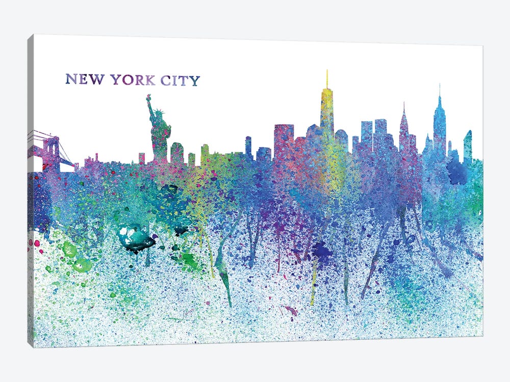 New York City Skyline Silhouette Impressionistic Splash by Markus & Martina Bleichner 1-piece Canvas Art Print