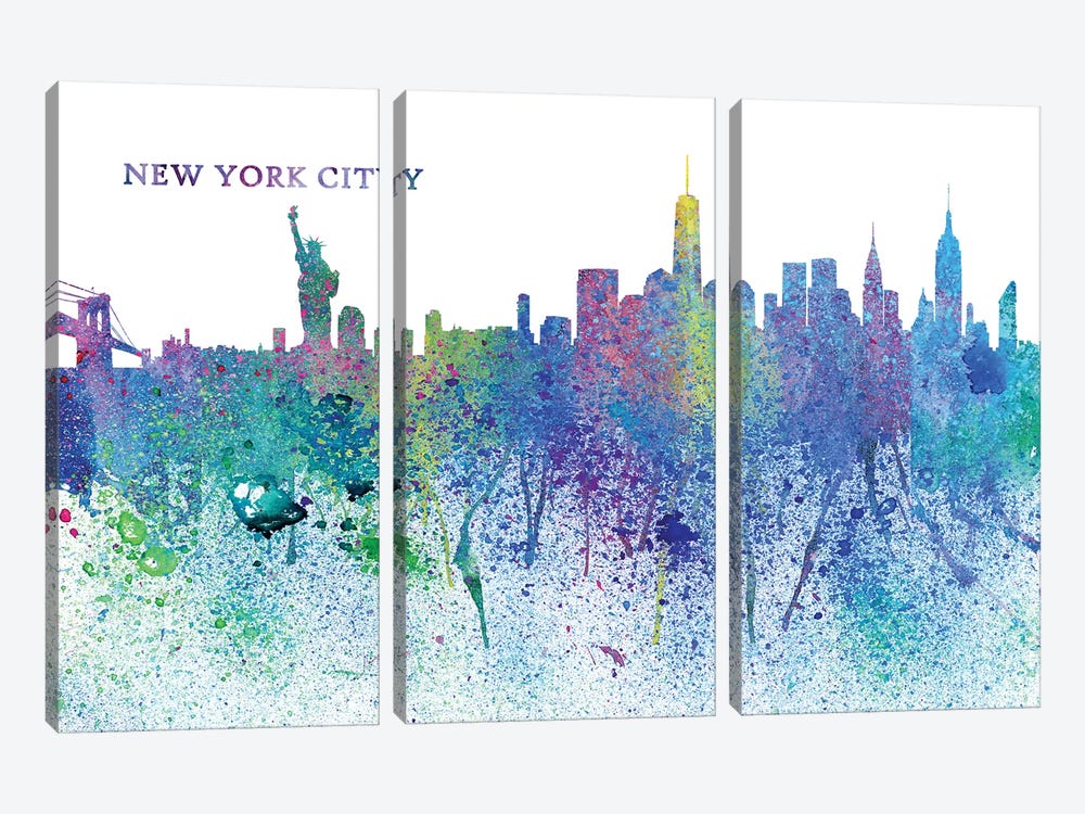 New York City Skyline Silhouette Impressionistic Splash by Markus & Martina Bleichner 3-piece Canvas Art Print