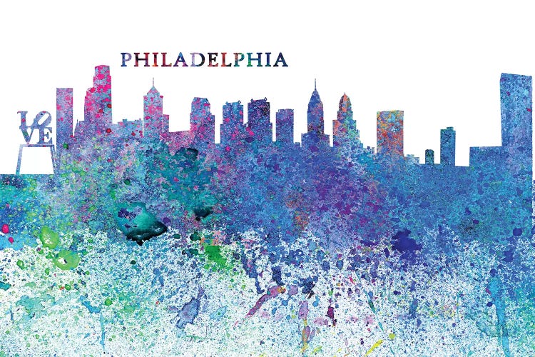 Philadelphia Pennsylvania Skyline Silhouette Impressionistic Splash