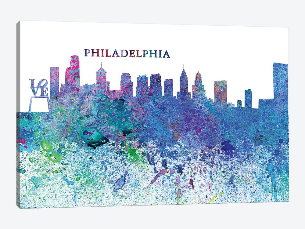 Philadelphia Pennsylvania Skyline Silhouette Impressionistic Splash by Markus & Martina Bleichner 1-piece Canvas Art