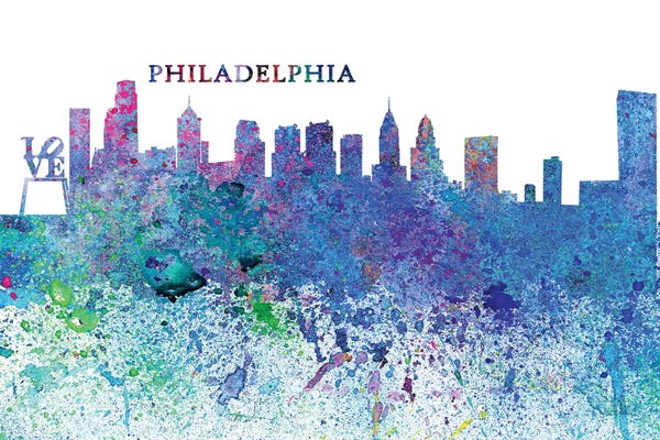 Philadelphia Pennsylvania Skyline Silhouette Impressionistic Splash