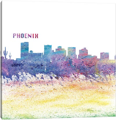 Phoenix Arizona Skyline Silhouette Impressionistic Splash Canvas Art Print - Phoenix Art