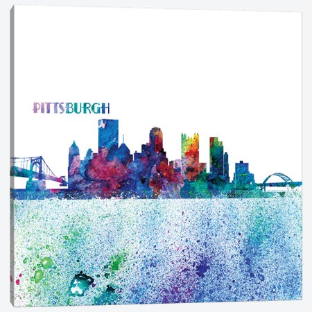 Pittsburgh Pennsylvania Skyline Silhouette Impressionistic Splash Canvas Print #MMB173} by Markus & Martina Bleichner Art Print
