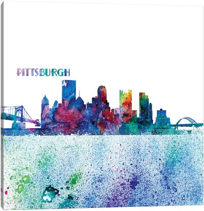 Pittsburgh Pennsylvania Skyline Silhouette Impressionistic Splash Canvas Art Print - Pittsburgh Skylines