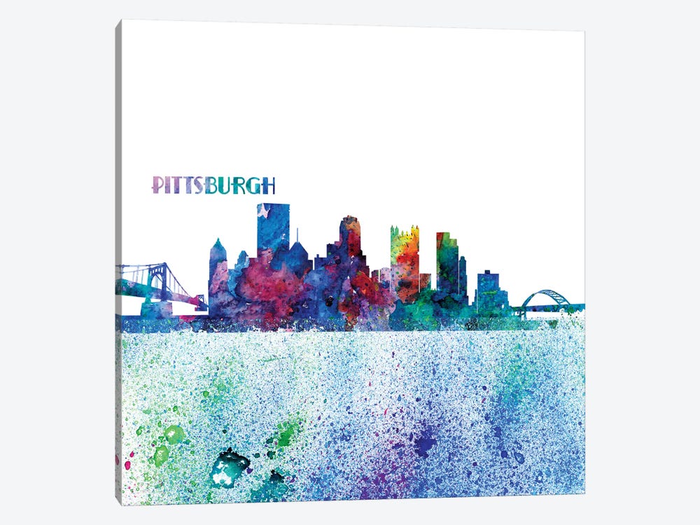 Pittsburgh Pennsylvania Skyline Silhouette Impressionistic Splash by Markus & Martina Bleichner 1-piece Canvas Wall Art