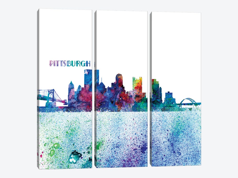 Pittsburgh Pennsylvania Skyline Silhouette Impressionistic Splash by Markus & Martina Bleichner 3-piece Canvas Artwork