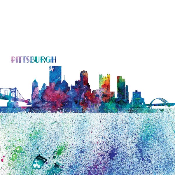 Pittsburgh Skylines: Pittsburgh Pennsylvania Skyline Silhouette Impressionistic Splash by Markus & Martina Bleichner