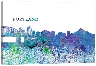 Portland Oregon Skyline Silhouette Impressionistic Splash Canvas Art Print - Portland Art