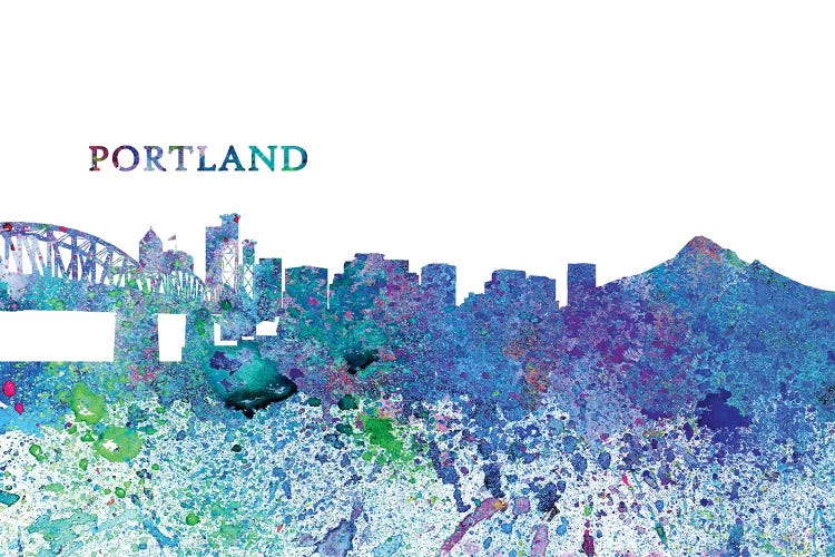 Portland Oregon Skyline Silhouette Impressionistic Splash