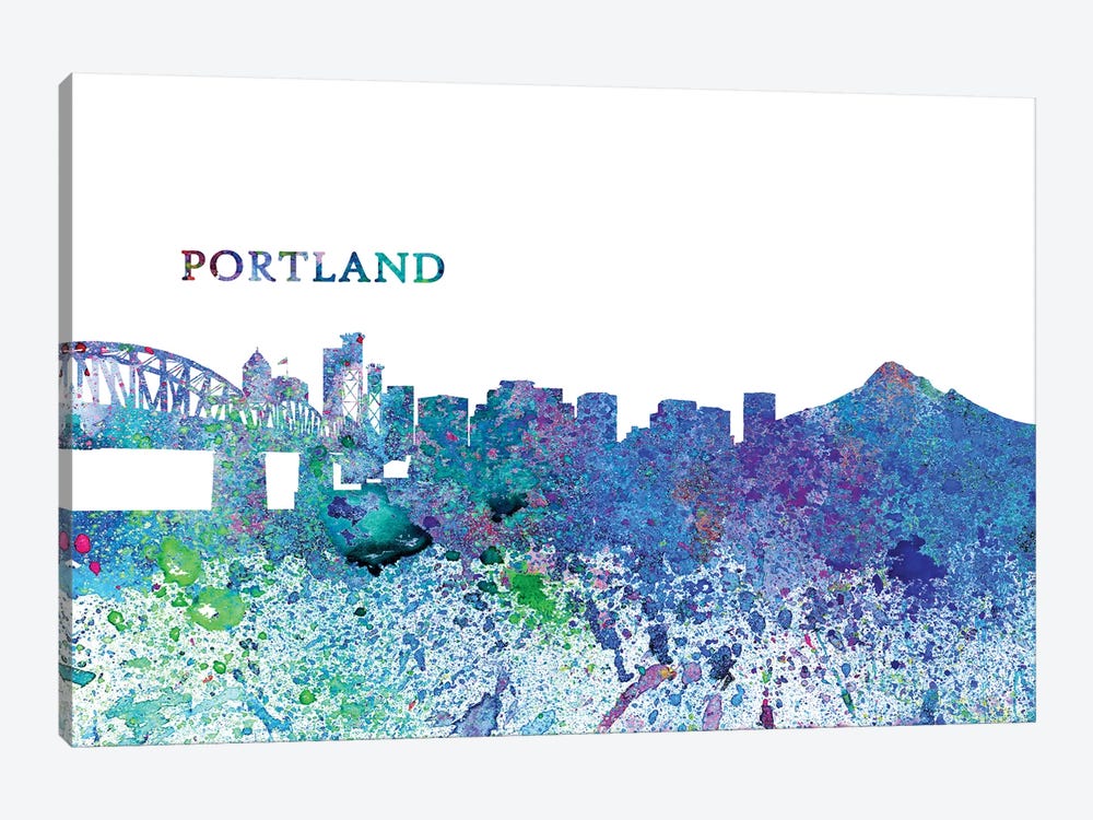 Portland Oregon Skyline Silhouette Impressionistic Splash by Markus & Martina Bleichner 1-piece Canvas Print