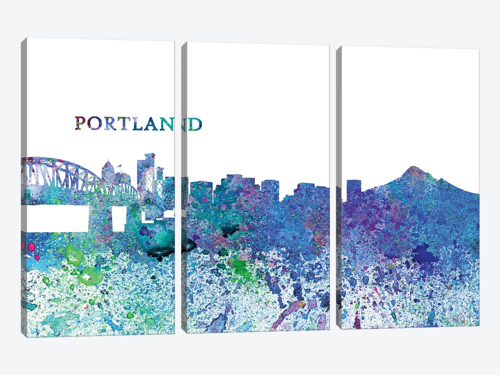 Portland Oregon Skyline Silhouette Impressionistic Splash by Markus & Martina Bleichner 3-piece Canvas Art Print