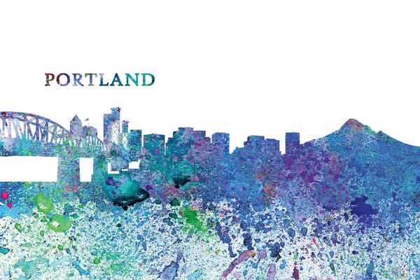 Portland: Portland Oregon Skyline Silhouette Impressionistic Splash by Markus & Martina Bleichner