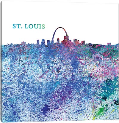 St Louis Missouri Skyline Silhouette Impressionistic Splash Canvas Art Print - St. Louis Art