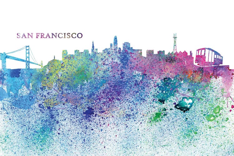 San Francisco California Skyline Silhouette Impressionistic Splash