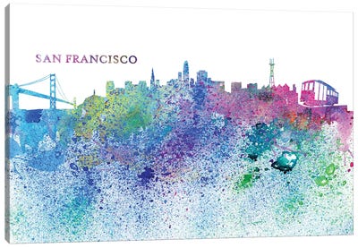 San Francisco California Skyline Silhouette Impressionistic Splash Canvas Art Print - San Francisco Skylines