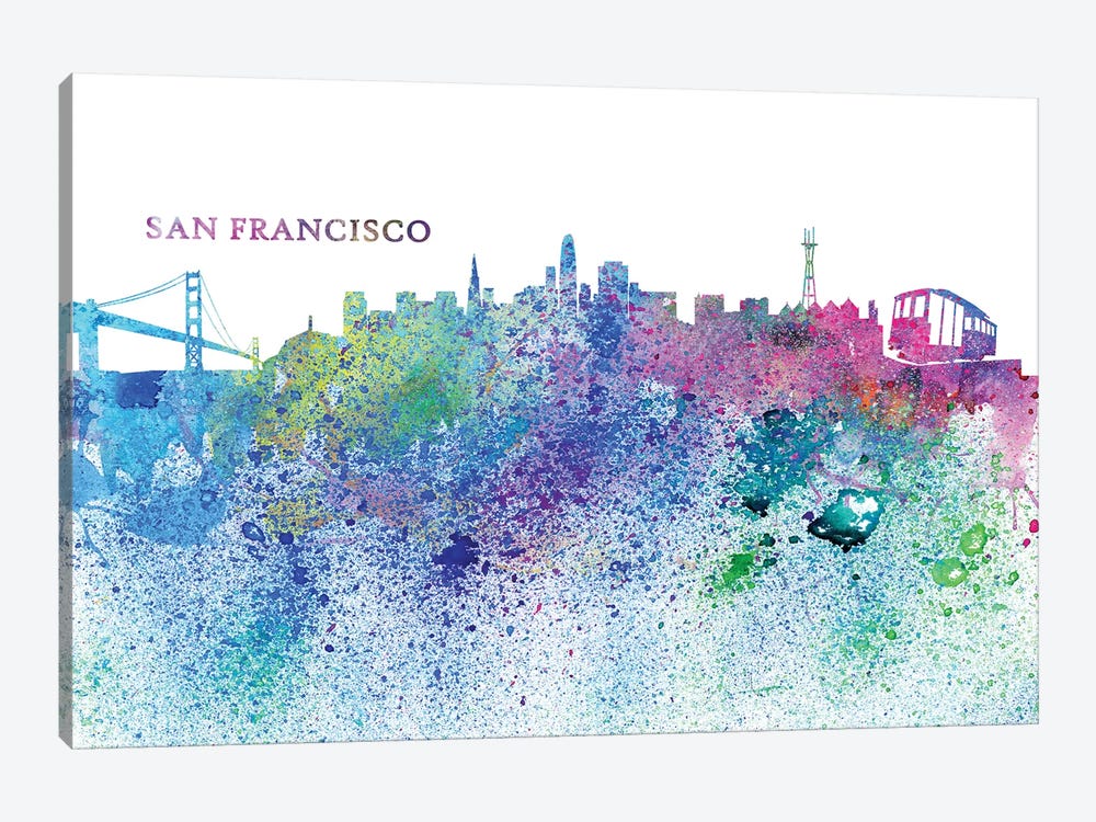 San Francisco California Skyline Silhouette Impressionistic Splash 1-piece Canvas Artwork