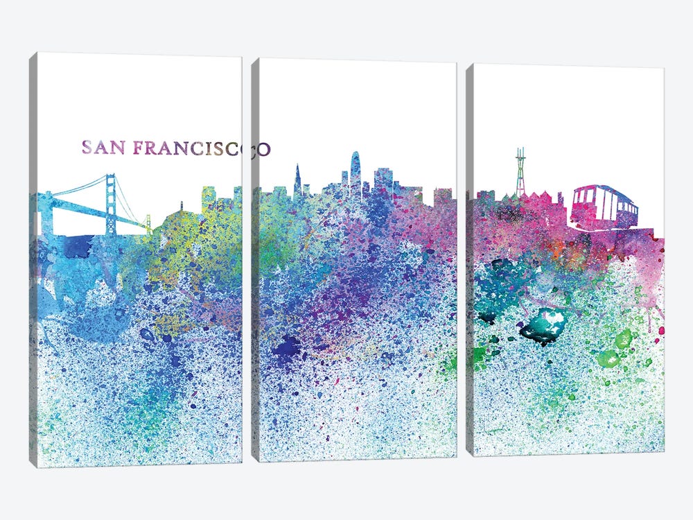 San Francisco California Skyline Silhouette Impressionistic Splash by Markus & Martina Bleichner 3-piece Canvas Wall Art