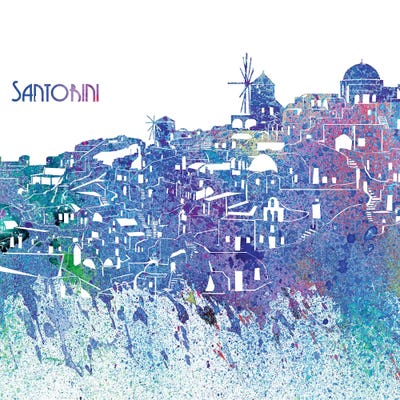 Santorini Greece Skyline Silhouette Impressionistic Splash by Markus & Martina Bleichner art print