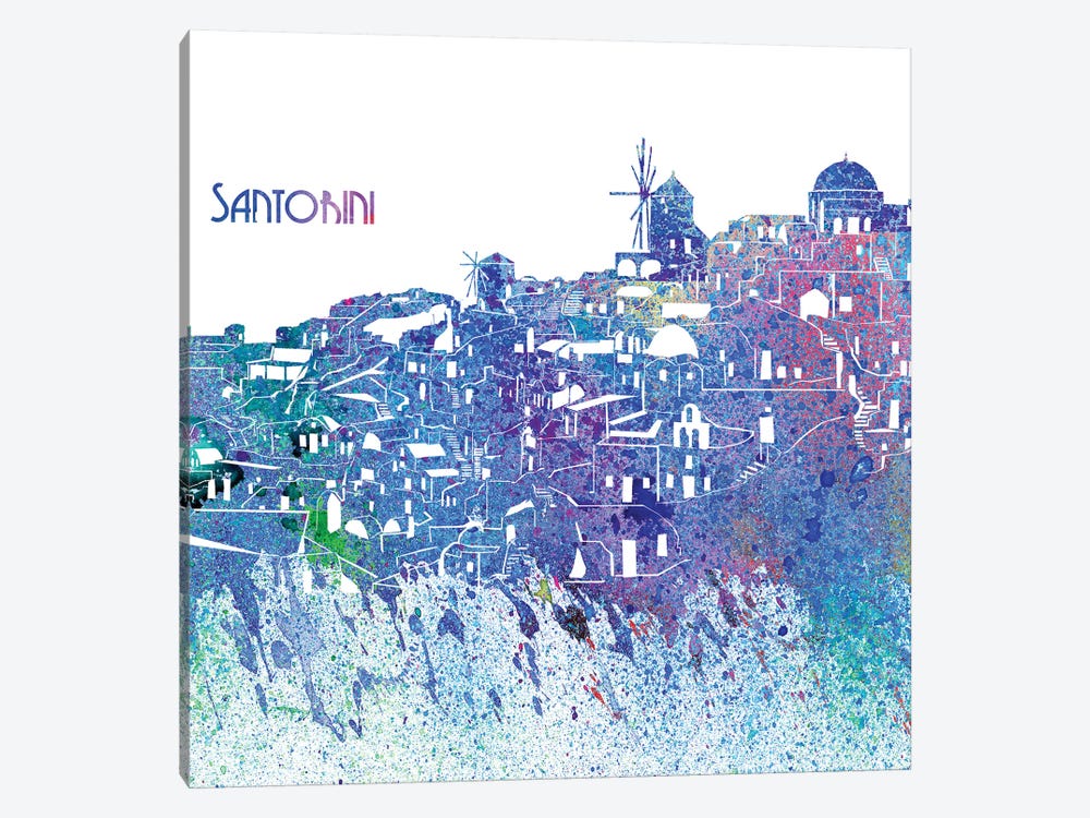 Santorini Greece Skyline Silhouette Impressionistic Splash by Markus & Martina Bleichner 1-piece Art Print