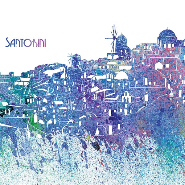 Santorini Greece Skyline Silhouette Impressionistic Splash