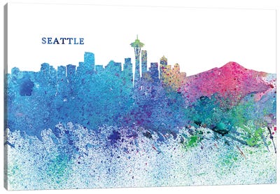 Seattle Washington Skyline Silhouette Impressionistic Splash Canvas Art Print - Seattle Art